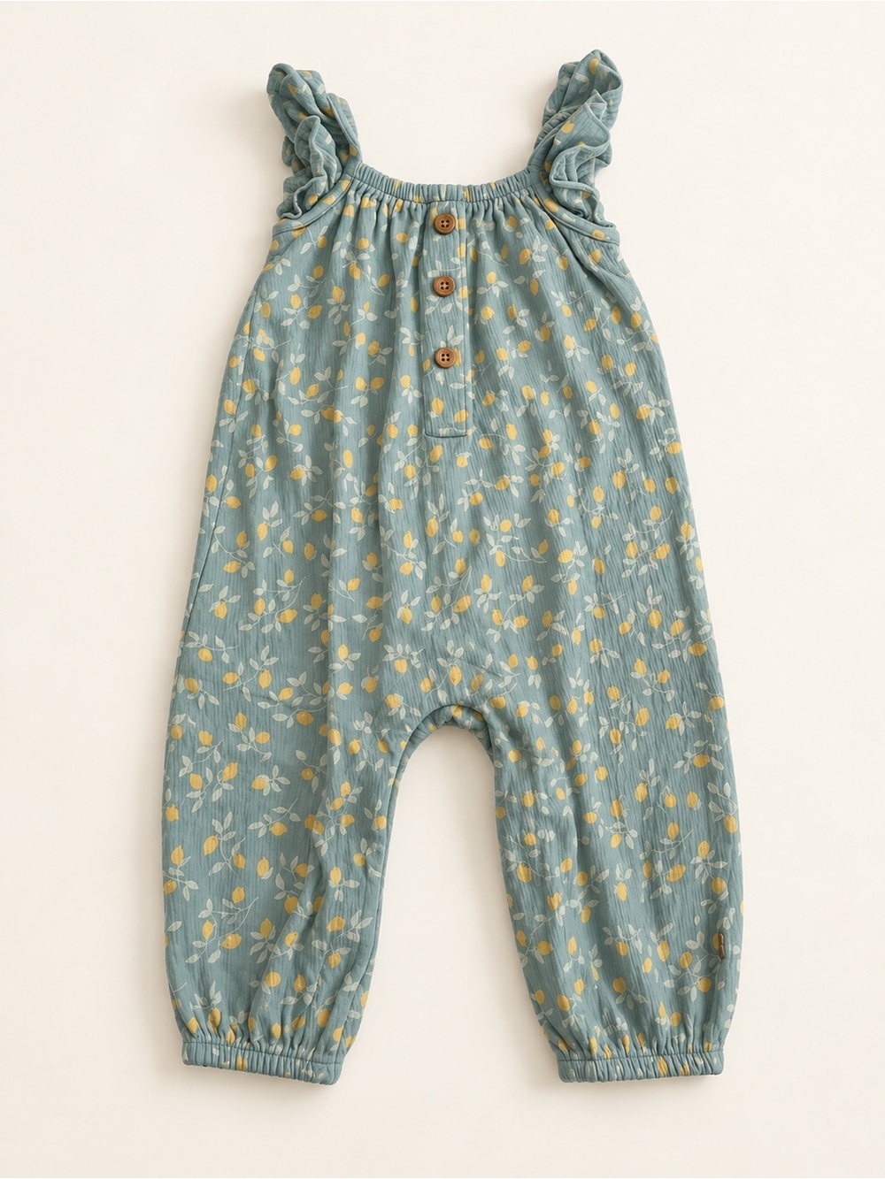 Girls Blue Lemon-Print Ruffle Strap Romper